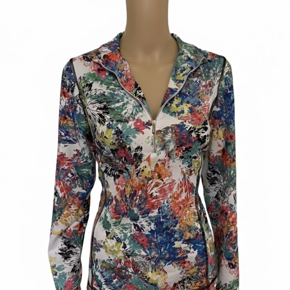 SnoSkins abstract floral zip front jacket top - Size L